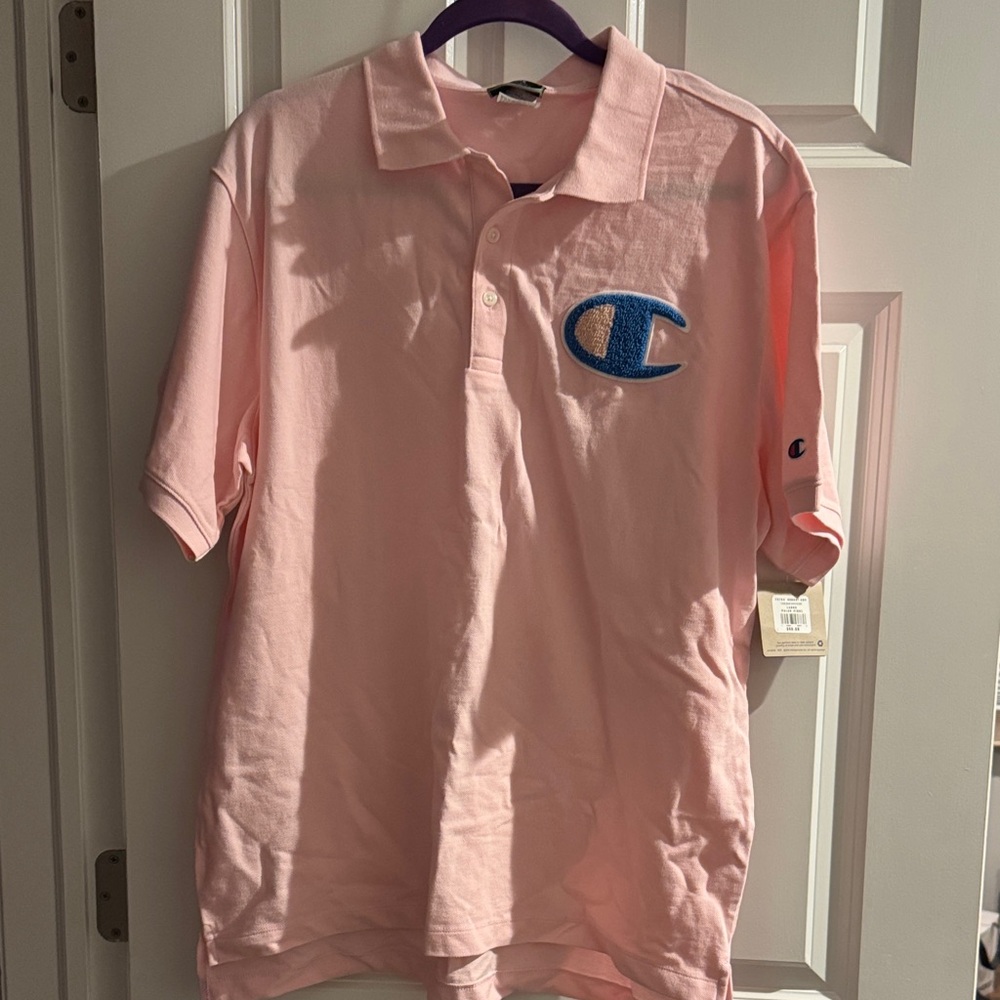 Champion Light Pink Polo with Blue Logo
